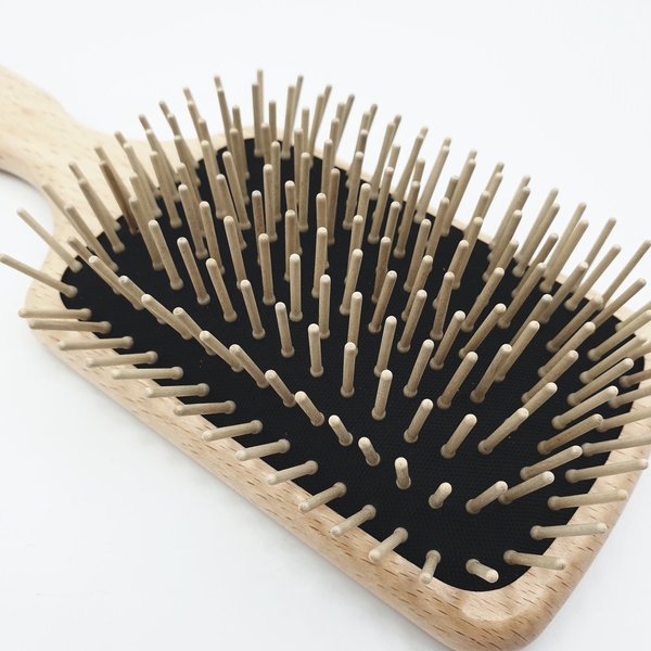 Wooden paddle hairbrush